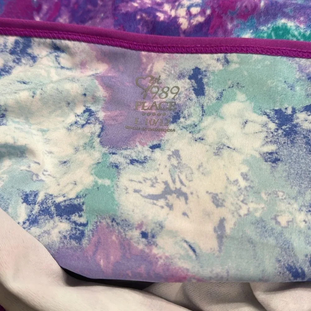 The Children’s Place Purple Ruffle Tie Dye One Piece Halter Swimsuit NEW Large